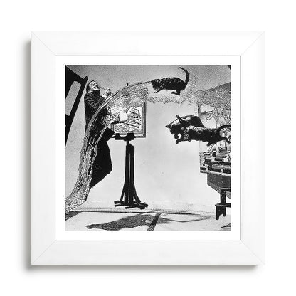 Dalí Atomicus, Salvador Dali painting with flying cats and water spurts surrealism / surrealist black and white photograph / photography by Philippe Halsman Framed Art Print Gallery Image 79