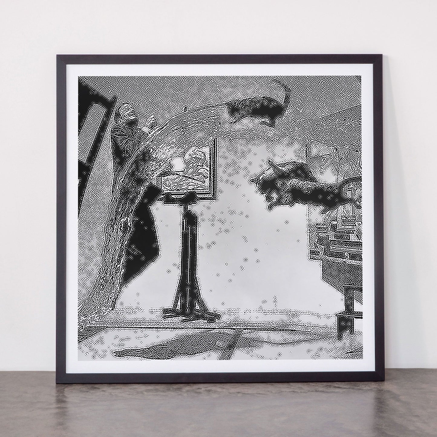 Dalí Atomicus, Salvador Dali painting with flying cats and water spurts surrealism / surrealist black and white photograph / photography by Philippe Halsman Framed Art Print Gallery Image 55