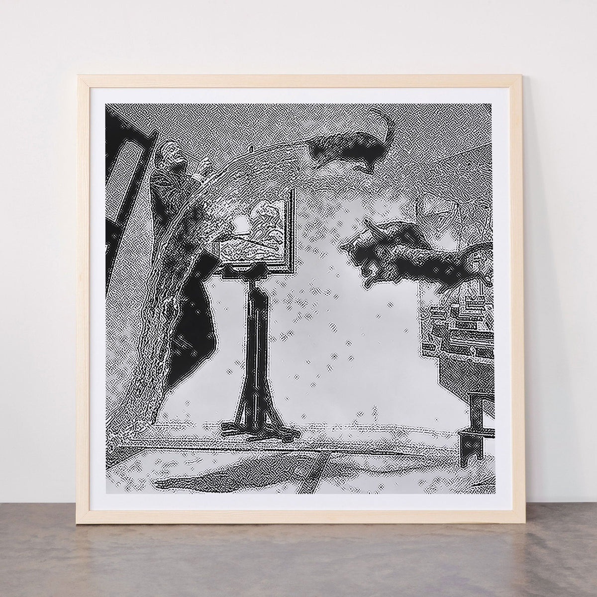 Dalí Atomicus, Salvador Dali painting with flying cats and water spurts surrealism / surrealist black and white photograph / photography by Philippe Halsman Framed Art Print Gallery Image 77