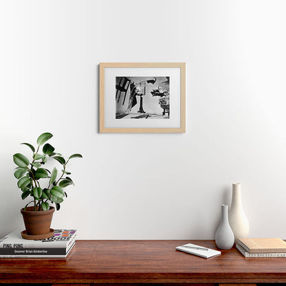 Dalí Atomicus, Salvador Dali painting with flying cats and water spurts surrealism / surrealist black and white photograph / photography by Philippe Halsman Framed Art Print Gallery Image 63