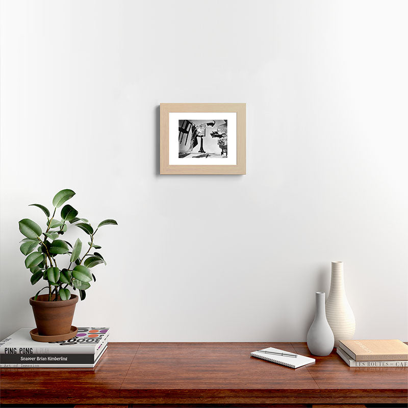 Dalí Atomicus, Salvador Dali painting with flying cats and water spurts surrealism / surrealist black and white photograph / photography by Philippe Halsman Framed Art Print Gallery Image 61