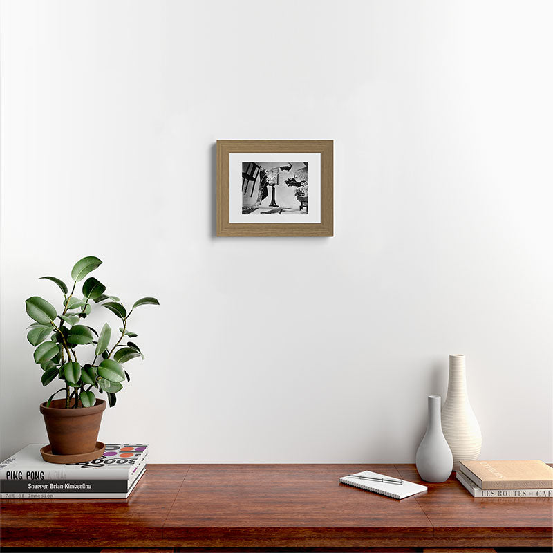 Dalí Atomicus, Salvador Dali painting with flying cats and water spurts surrealism / surrealist black and white photograph / photography by Philippe Halsman Framed Art Print Gallery Image 51