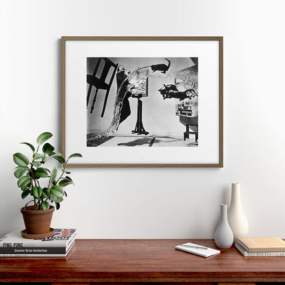 Dalí Atomicus, Salvador Dali painting with flying cats and water spurts surrealism / surrealist black and white photograph / photography by Philippe Halsman Framed Art Print Gallery Image 19