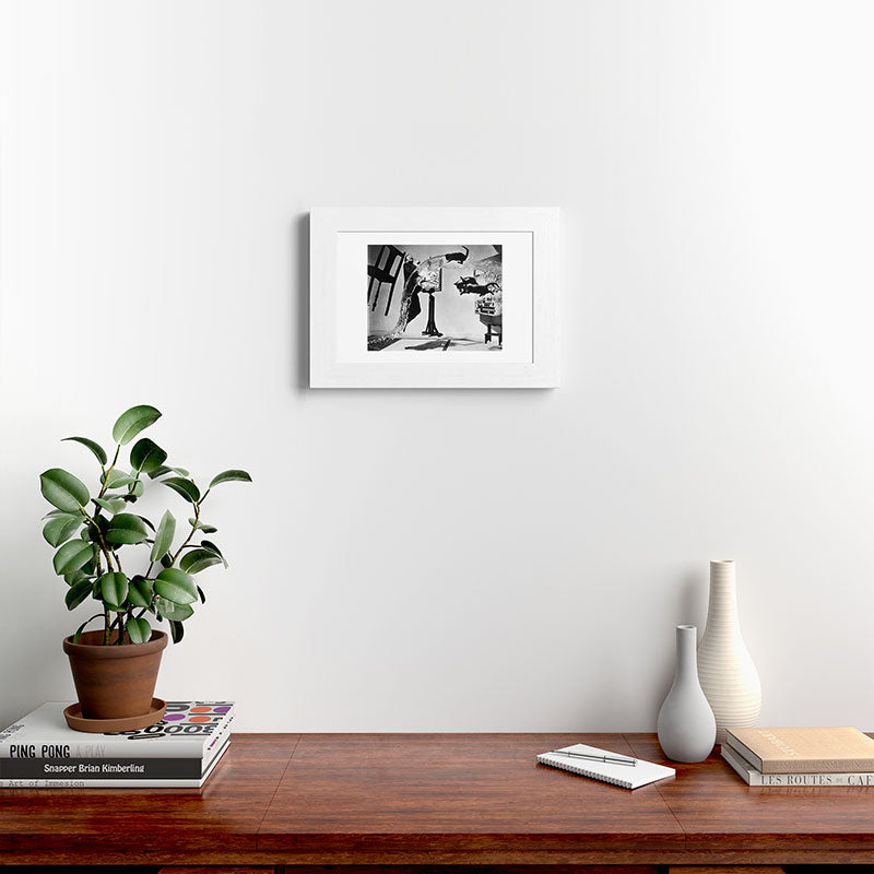 Dalí Atomicus, Salvador Dali painting with flying cats and water spurts surrealism / surrealist black and white photograph / photography by Philippe Halsman Framed Art Print Gallery Image 72