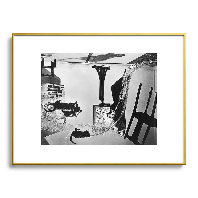 Dalí Atomicus, Salvador Dali painting with flying cats and water spurts surrealism / surrealist black and white photograph / photography by Philippe Halsman Framed Art Print Gallery Image 125