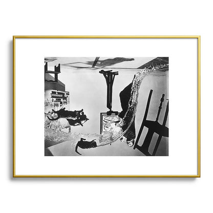 Dalí Atomicus, Salvador Dali painting with flying cats and water spurts surrealism / surrealist black and white photograph / photography by Philippe Halsman Framed Art Print Gallery Image 125