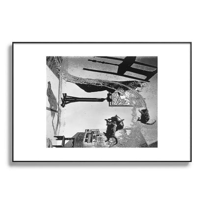 Dalí Atomicus, Salvador Dali painting with flying cats and water spurts surrealism / surrealist black and white photograph / photography by Philippe Halsman Framed Art Print Gallery Image 119