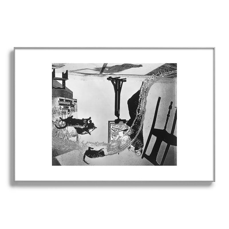 Dalí Atomicus, Salvador Dali painting with flying cats and water spurts surrealism / surrealist black and white photograph / photography by Philippe Halsman Framed Art Print Gallery Image 137