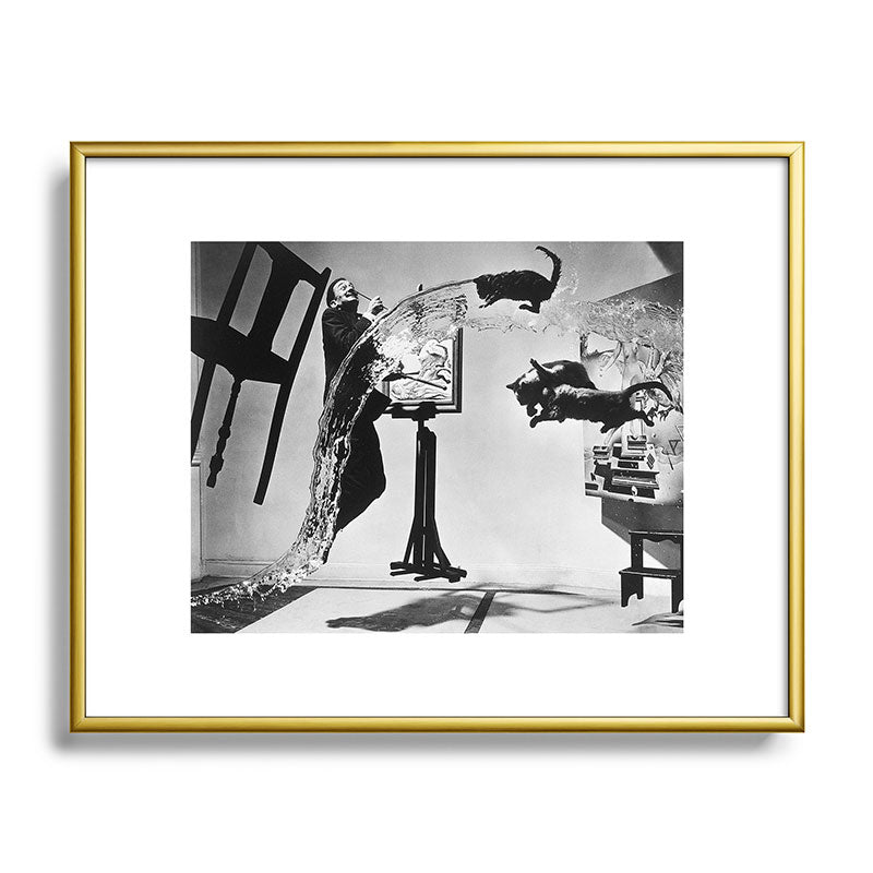 Dalí Atomicus, Salvador Dali painting with flying cats and water spurts surrealism / surrealist black and white photograph / photography by Philippe Halsman Framed Art Print Gallery Image 120