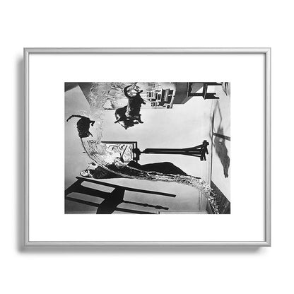 Dalí Atomicus, Salvador Dali painting with flying cats and water spurts surrealism / surrealist black and white photograph / photography by Philippe Halsman Framed Art Print Gallery Image 131
