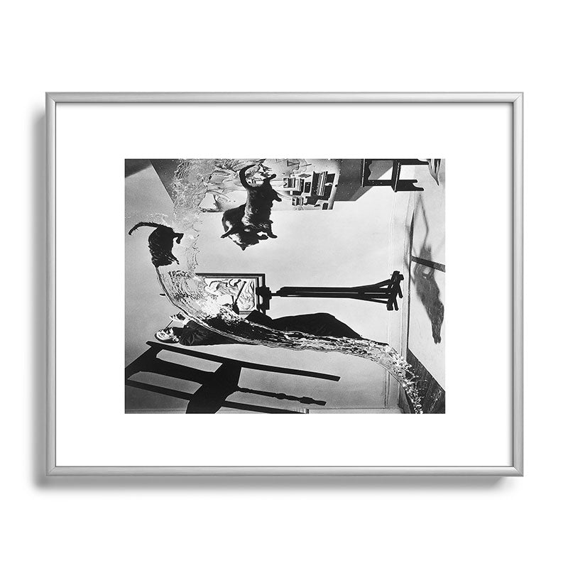 Dalí Atomicus, Salvador Dali painting with flying cats and water spurts surrealism / surrealist black and white photograph / photography by Philippe Halsman Framed Art Print Gallery Image 129
