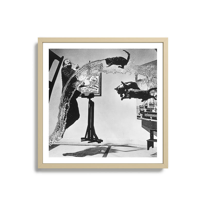 Dalí Atomicus, Salvador Dali painting with flying cats and water spurts surrealism / surrealist black and white photograph / photography by Philippe Halsman Framed Art Print Gallery Image 27