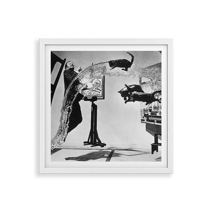 Dalí Atomicus, Salvador Dali painting with flying cats and water spurts surrealism / surrealist black and white photograph / photography by Philippe Halsman Framed Art Print Gallery Image 38