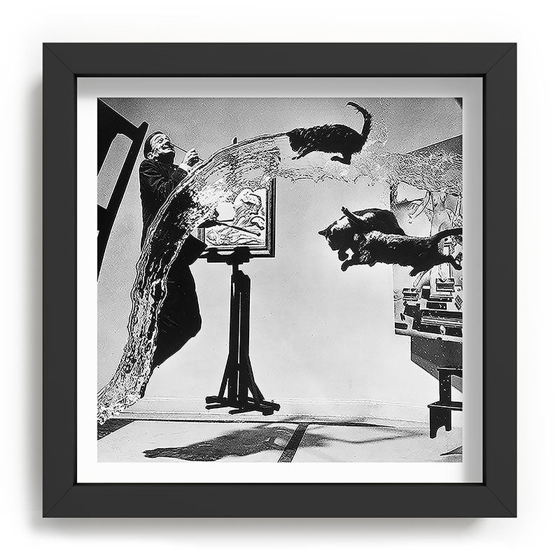 Dalí Atomicus, Salvador Dali painting with flying cats and water spurts surrealism / surrealist black and white photograph / photography by Philippe Halsman Framed Art Print Gallery Image 90