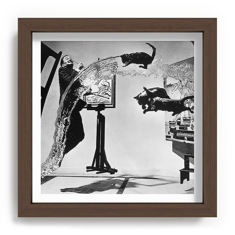 Dalí Atomicus, Salvador Dali painting with flying cats and water spurts surrealism / surrealist black and white photograph / photography by Philippe Halsman Framed Art Print Gallery Image 98