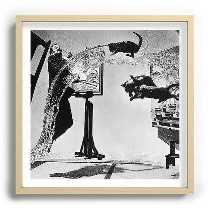 Dalí Atomicus, Salvador Dali painting with flying cats and water spurts surrealism / surrealist black and white photograph / photography by Philippe Halsman Framed Art Print Gallery Image 109