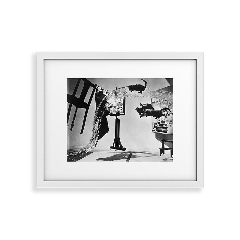 Dalí Atomicus, Salvador Dali painting with flying cats and water spurts surrealism / surrealist black and white photograph / photography by Philippe Halsman Framed Art Print Gallery Image 34