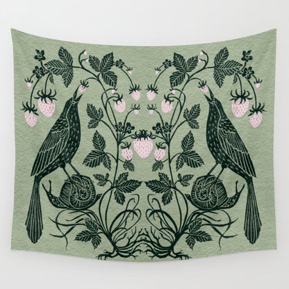 Birds and Snails with Strawberries Wall Tapestry Gallery Image 4