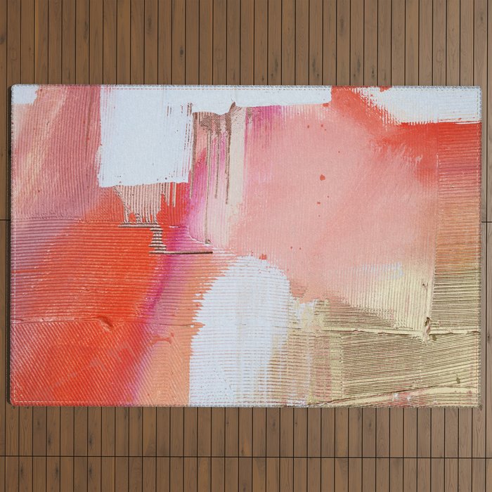 Moving Mountains: a minimal, abstract piece in reds and gold by Alyssa Hamilton Art Outdoor Rug Gallery Image 4