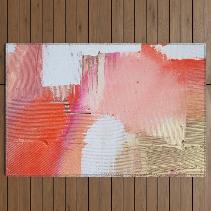 Moving Mountains: a minimal, abstract piece in reds and gold by Alyssa Hamilton Art Outdoor Rug Gallery Image 2