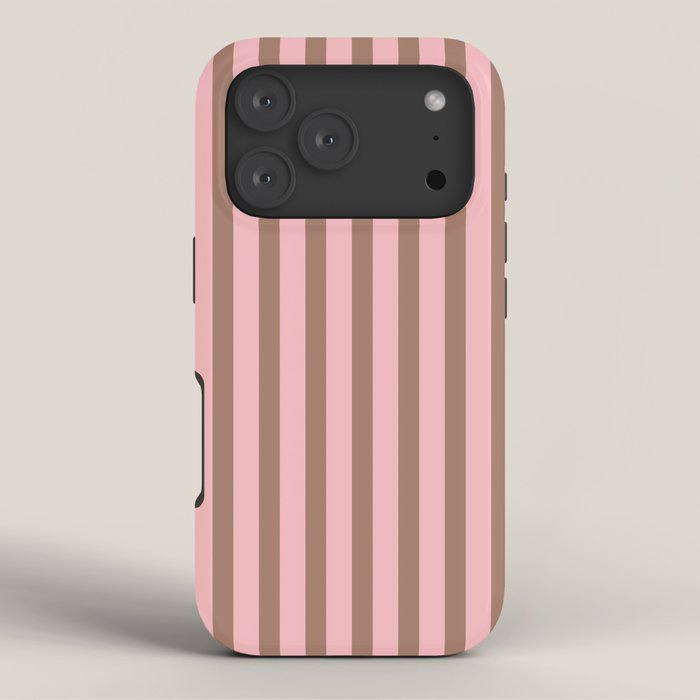 Mocha Brown and Pink Stripes Narrow Vertical Stripe Pattern iPhone Case Gallery Image 3