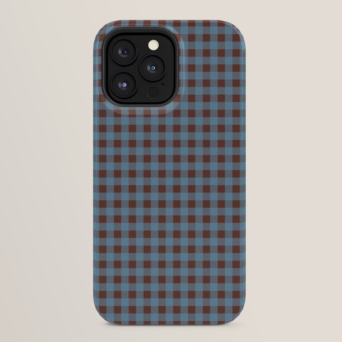 Cozy Gingham Plaid Eclectic Checkered Pattern in Brown and Blue iPhone Case Gallery Image 32