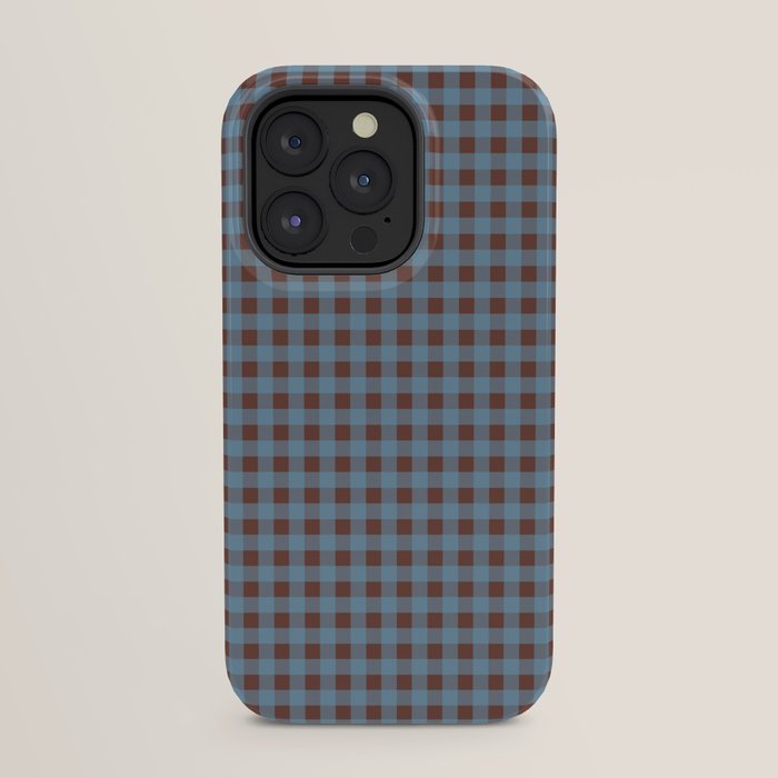 Cozy Gingham Plaid Eclectic Checkered Pattern in Brown and Blue iPhone Case Gallery Image 31