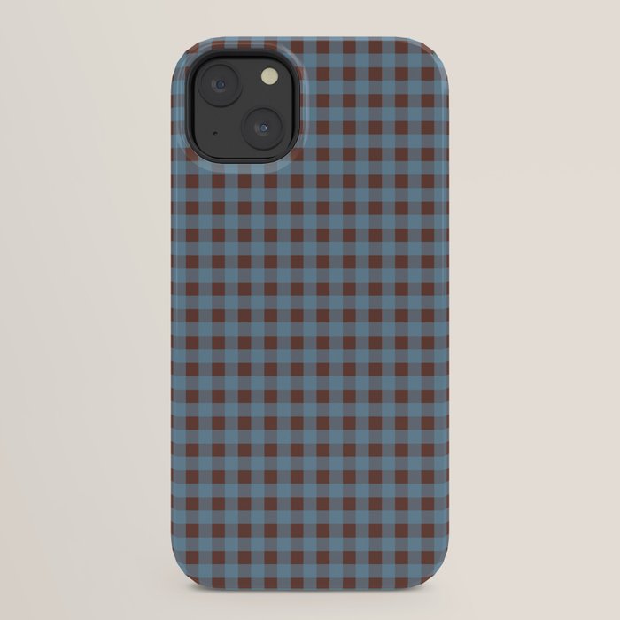 Cozy Gingham Plaid Eclectic Checkered Pattern in Brown and Blue iPhone Case Gallery Image 30