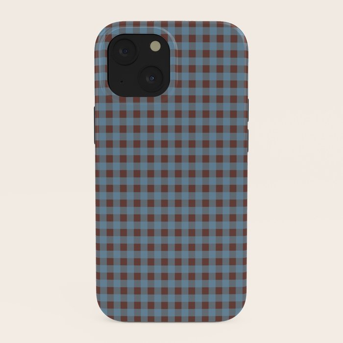 Cozy Gingham Plaid Eclectic Checkered Pattern in Brown and Blue iPhone Case Gallery Image 38