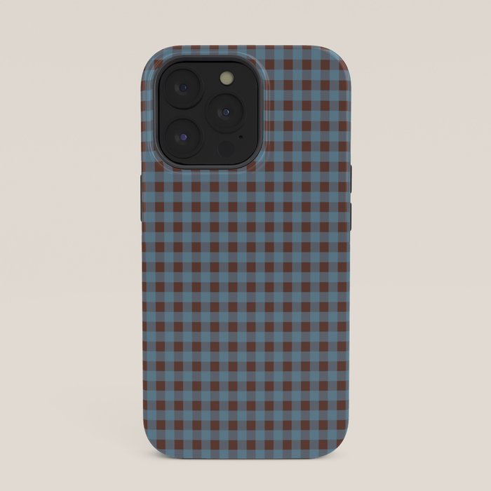 Cozy Gingham Plaid Eclectic Checkered Pattern in Brown and Blue iPhone Case Gallery Image 35