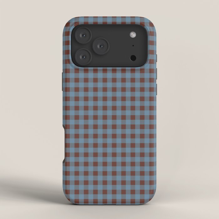 Cozy Gingham Plaid Eclectic Checkered Pattern in Brown and Blue iPhone Case Gallery Image 4