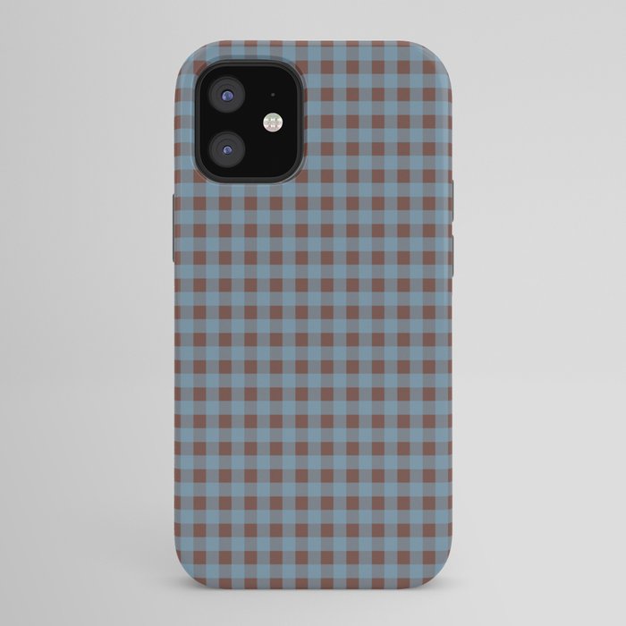 Cozy Gingham Plaid Eclectic Checkered Pattern in Brown and Blue iPhone Case Gallery Image 42