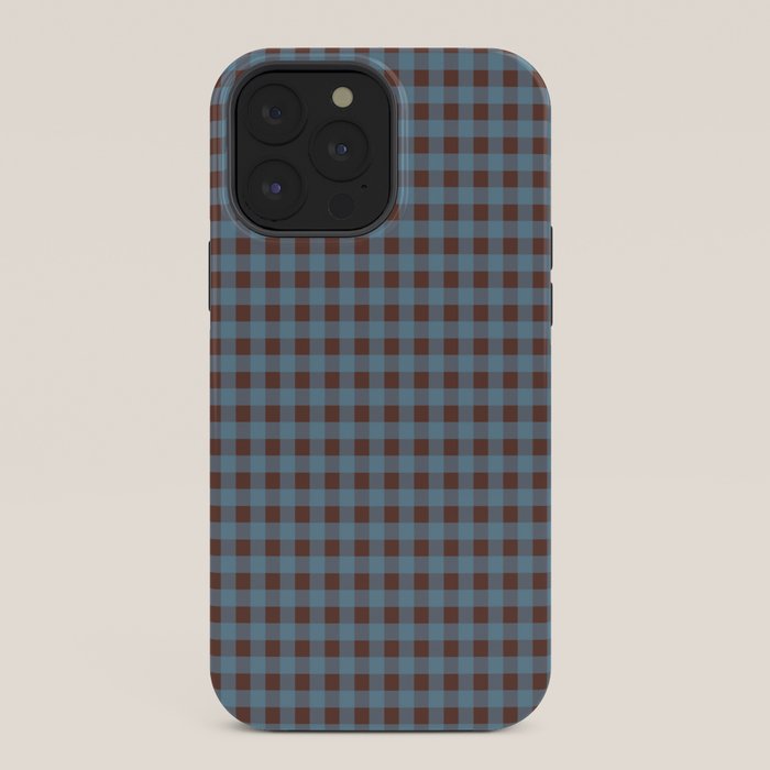 Cozy Gingham Plaid Eclectic Checkered Pattern in Brown and Blue iPhone Case Gallery Image 36