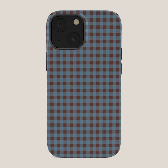 Cozy Gingham Plaid Eclectic Checkered Pattern in Brown and Blue iPhone Case Gallery Image 34