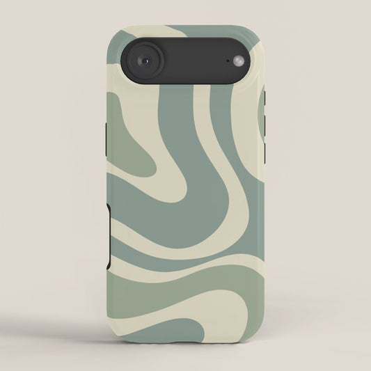 Modern Retro Liquid Swirl Abstract in Eucalyptus Green iPhone Case Gallery Image 2
