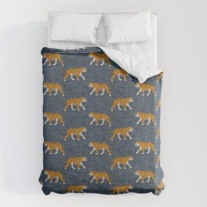 walking tigers - blue Duvet Cover Gallery Image 1