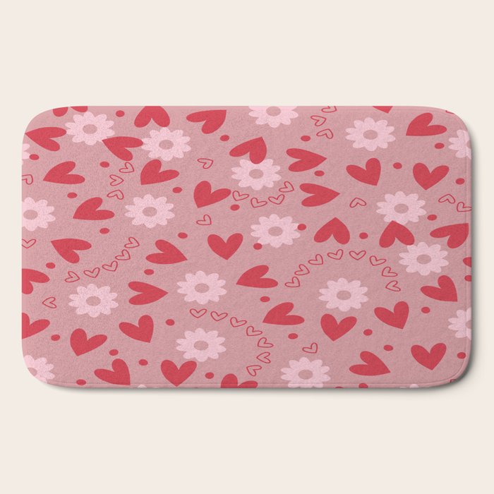 Hearts and Flowers on Tea Rose Pink Bath Mat Gallery Image 2