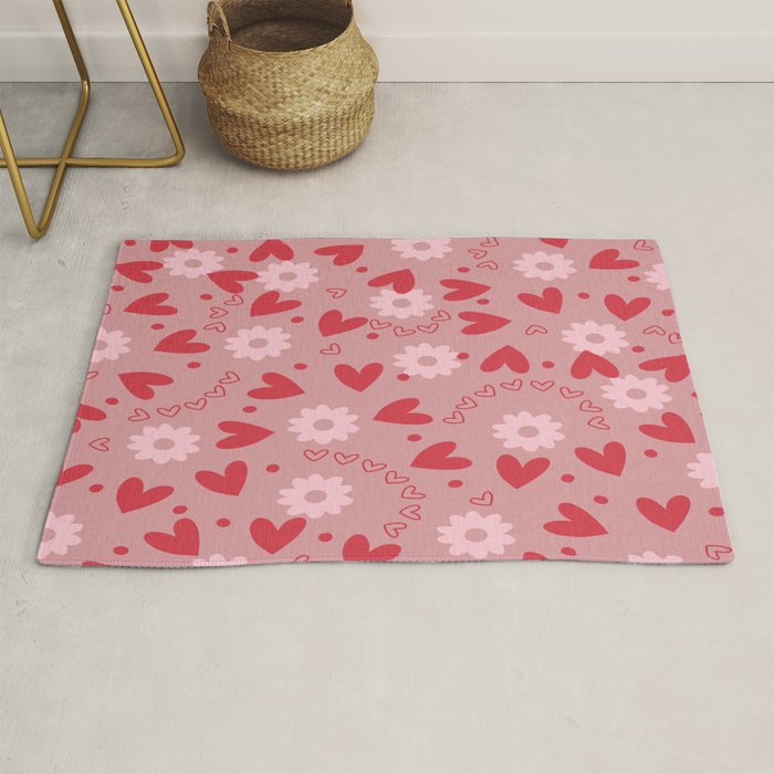Hearts and Flowers on Tea Rose Pink Rug Gallery Image 1