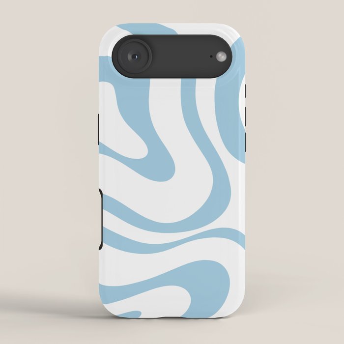 Retro Modern Liquid Swirl Abstract Pattern Square in Light Blue and White iPhone Case Gallery Image 2