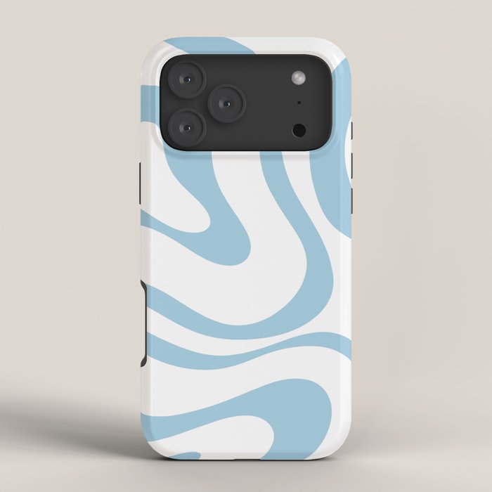 Retro Modern Liquid Swirl Abstract Pattern Square in Light Blue and White iPhone Case Gallery Image 4
