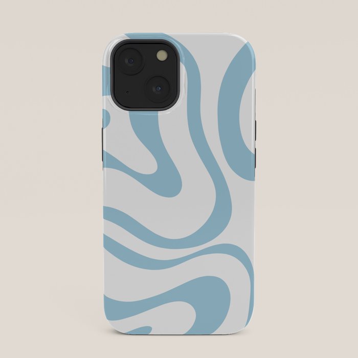 Retro Modern Liquid Swirl Abstract Pattern Square in Light Blue and White iPhone Case Gallery Image 33