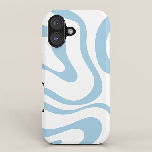 Retro Modern Liquid Swirl Abstract Pattern Square in Light Blue and White iPhone Case Gallery Image 1