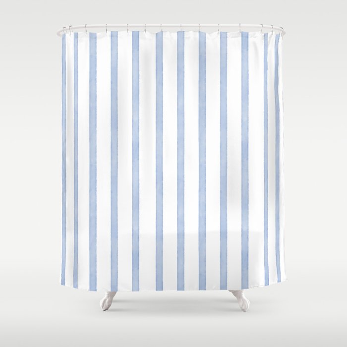 Classic Blue Watercolor Summer Stripes Shower Curtain Gallery Image 1