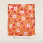 Hearts and Flowers on Orange Shower Curtain Gallery Image 1