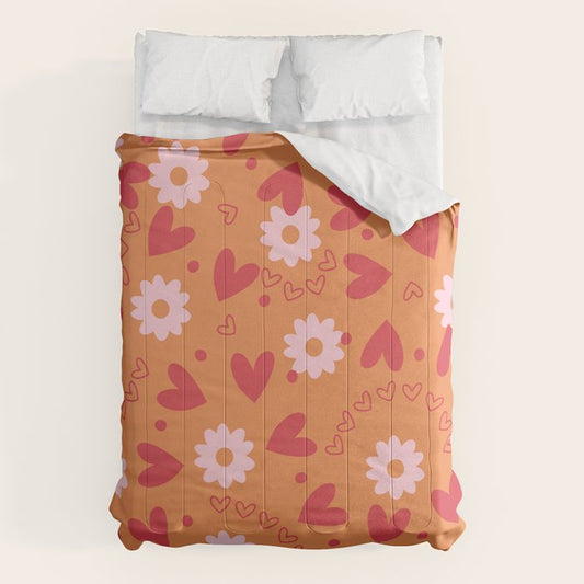 Hearts and Flowers on Orange Comforter Gallery Image 1