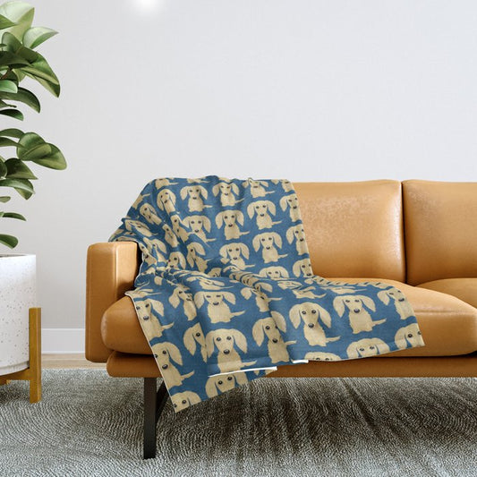 Longhaired Cream Dachshund Cartoon Dog Throw Blanket Gallery Image 1