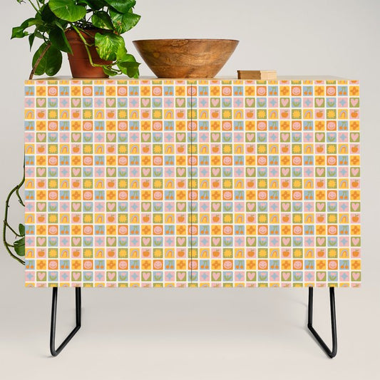 Colorful vintage happy children art mosaic pattern Credenza Gallery Image 2