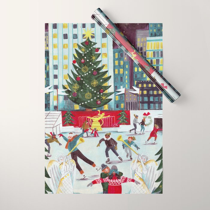 New York city ice rink Rockefeller center skating Wrapping Paper Gallery Image 1