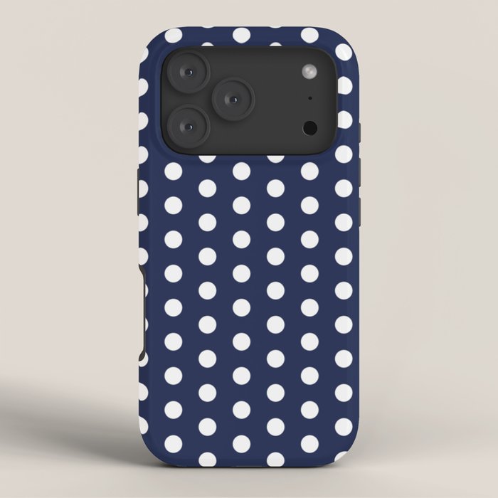 Navy Blue Polka Dots Minimalist Line Drawing iPhone Case Gallery Image 3