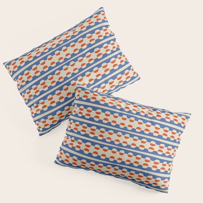 Dots and Lines - Blue and Red Pillow Sham Gallery Image 1